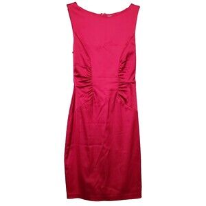 Cache Red Sleeveles Ruched Gathered Satin Sheath Party/Cocktail Dress Size 10